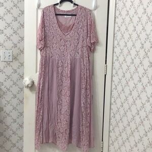 Veranesi Plus Size 2X/ 3X Pale Pink Lace Fully Lined Maxi Party Dress.